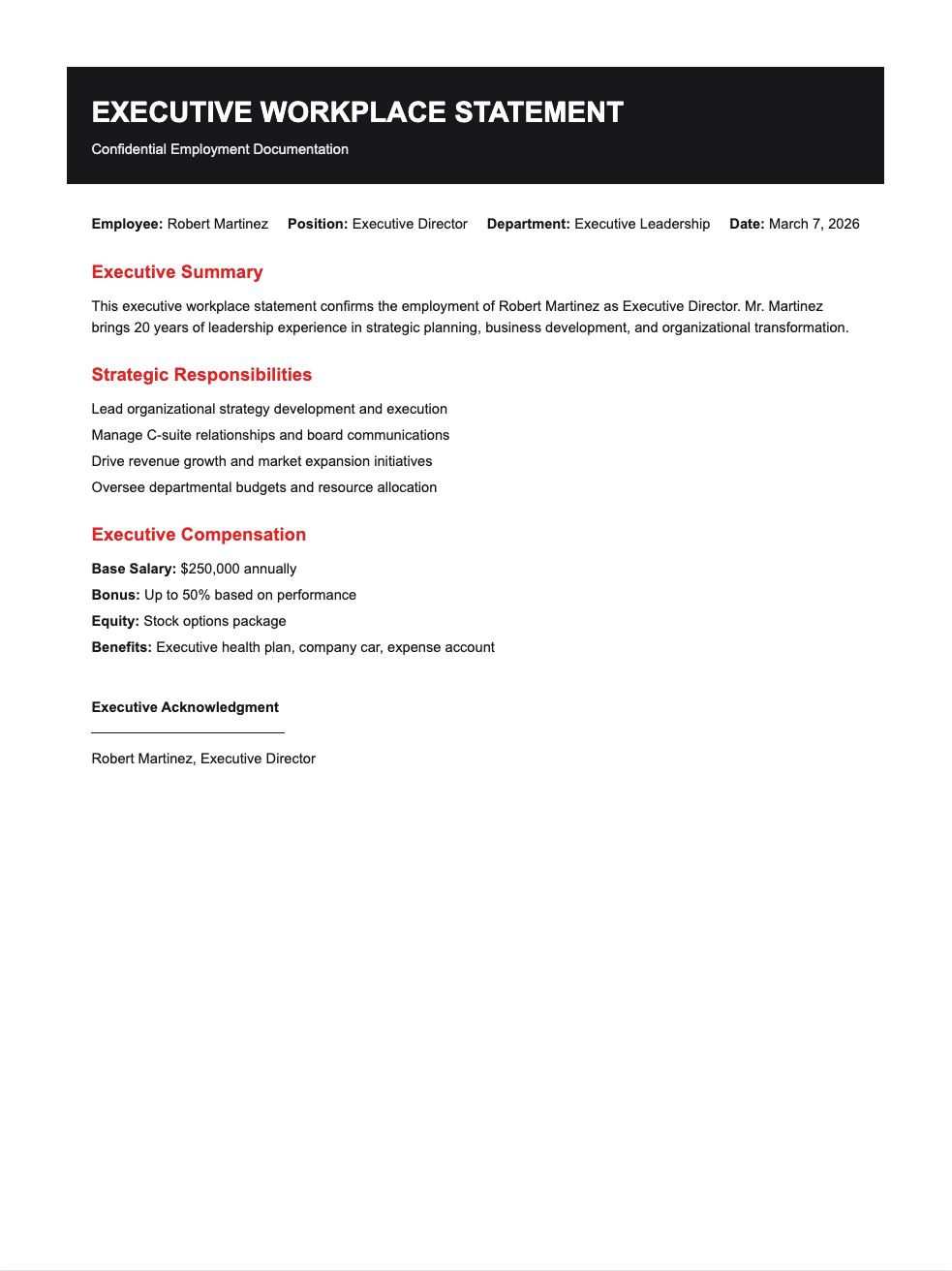 Executive summary workplace statement